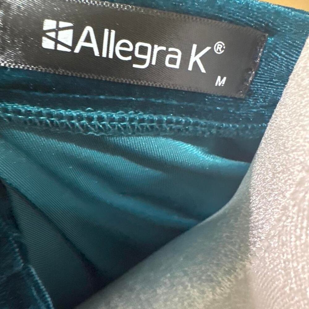 Allegra K Velvet Blouse Womens M Teal Green Good V Neck Button Front Long Sleeve - Picture 4 of 4
